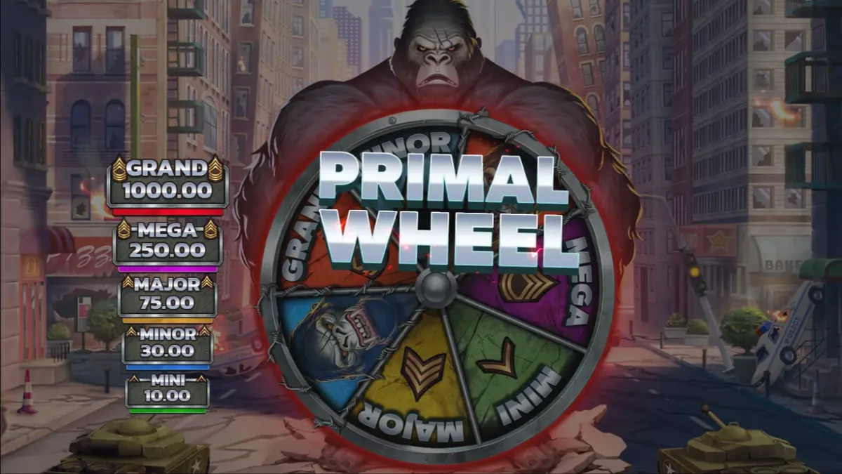 Primal Rampage slot gameplay interface featuring the mighty ape