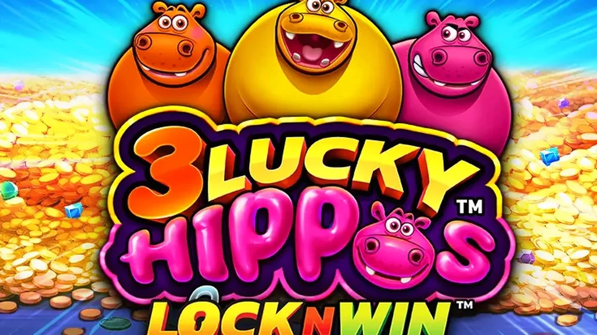 Tampilan visual slot 3 Lucky Hippos dengan tema hewan ceria